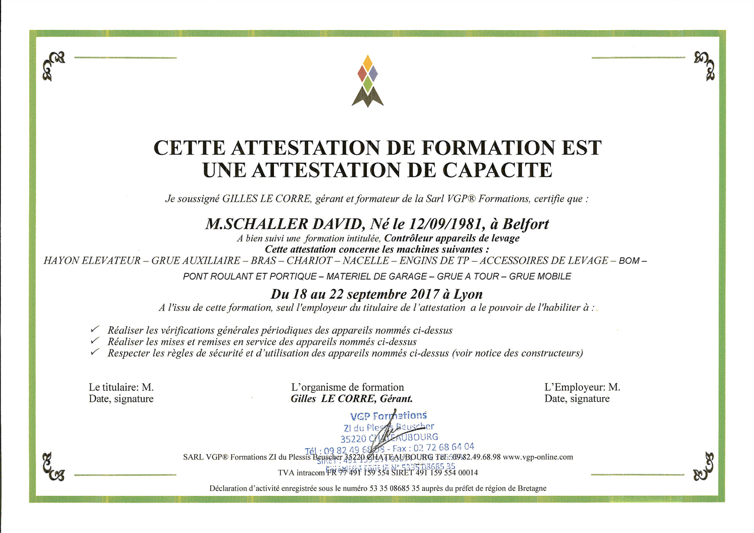 Attestation De Formation